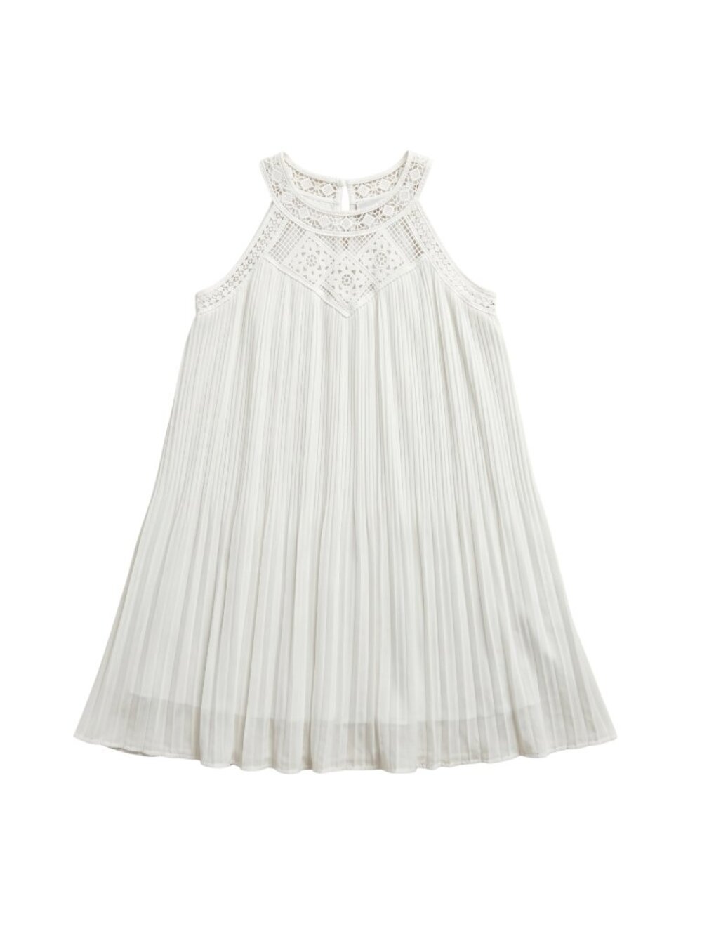 NWT | ZESICA White Pleated Mini Dress | Crochet Lace Neckline | Summer | Medium
